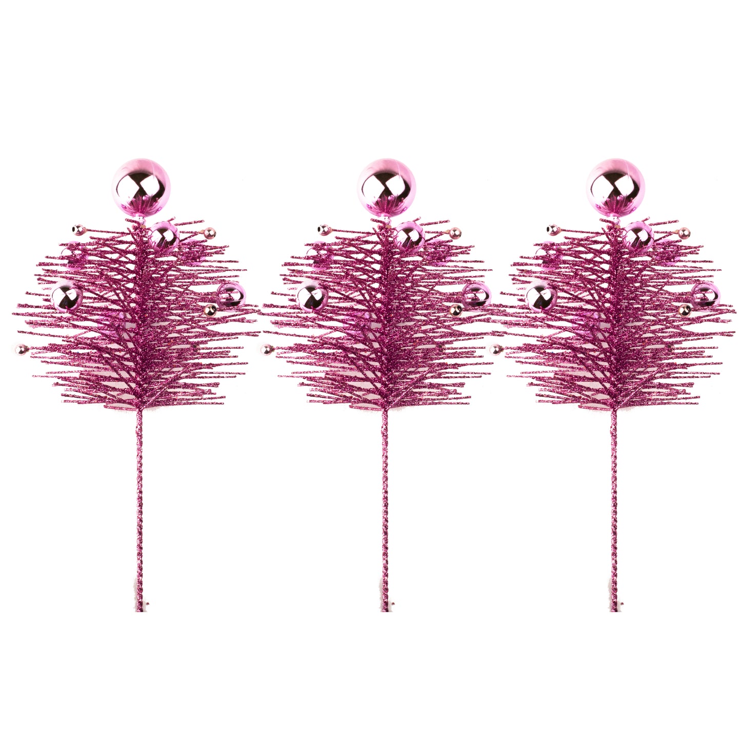 3 Pack of 16" Pink Pine Spray Picks with Ball Accents and Glitter Enhancements