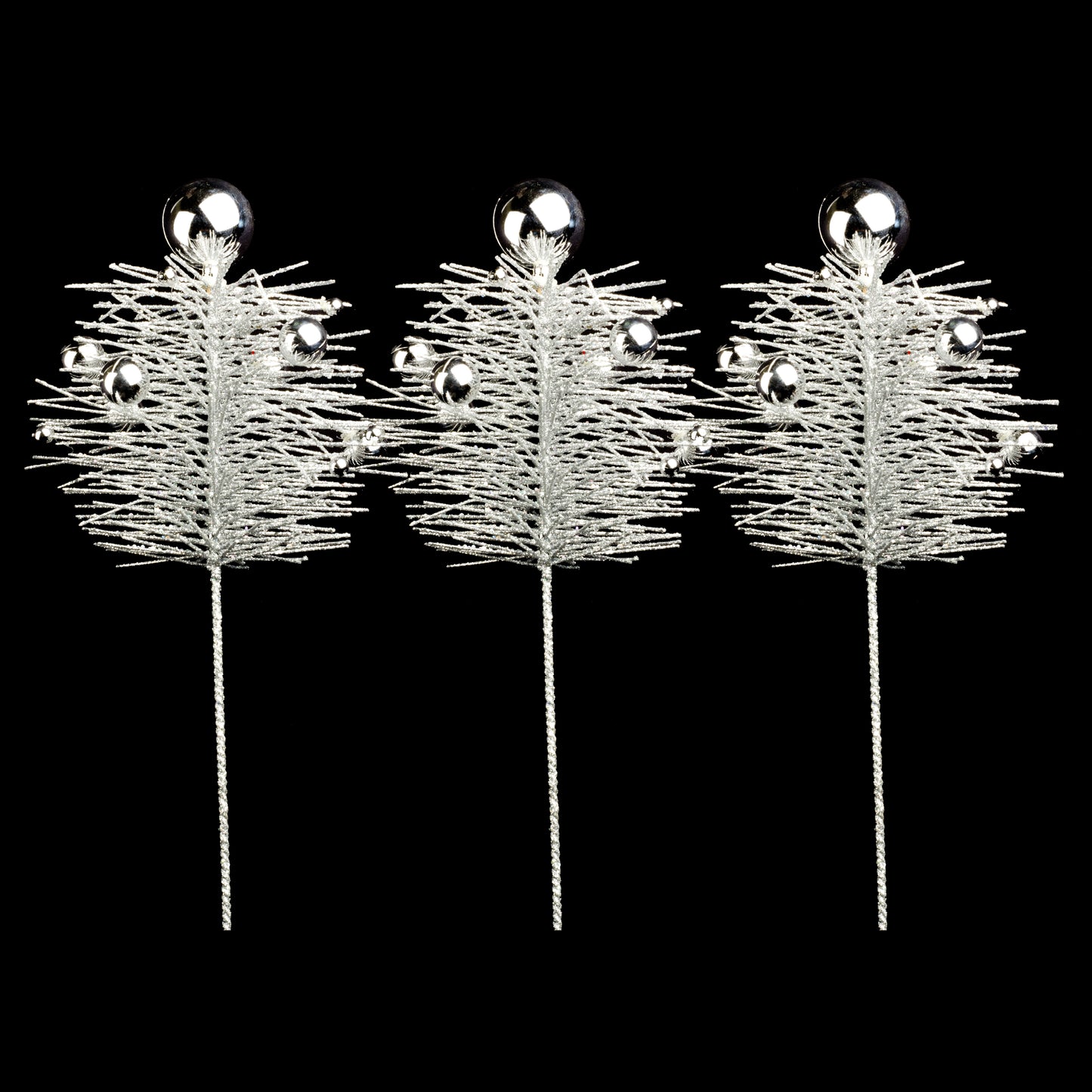 3 Pack of 16" Silver Pine Spray with Ball Accents and Glitter Enhancements