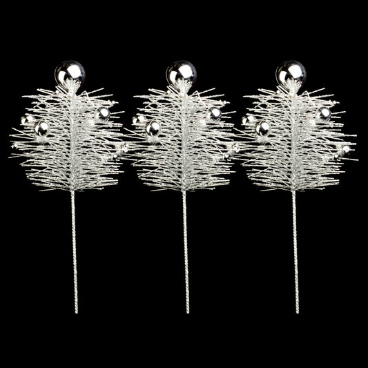 3 Pack of 16" Silver Pine Spray with Ball Accents and Glitter Enhancements