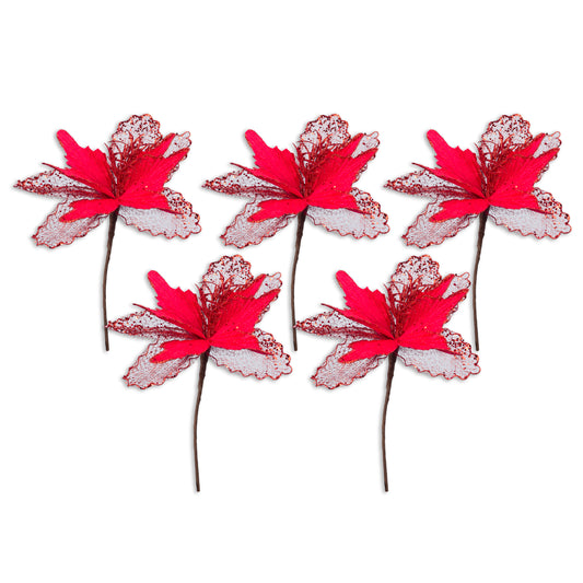 5 Pack 15" Metallic Red Flower Pick