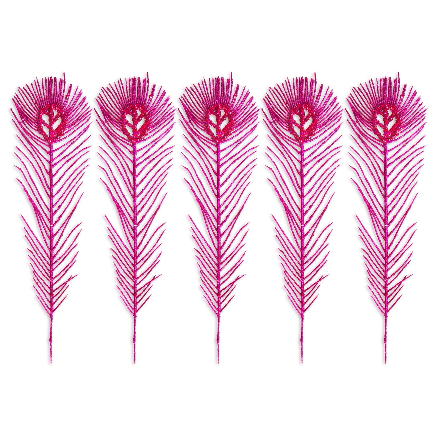 5 Pack of 12" Pink Peacock Feather with Glitter Enhancements