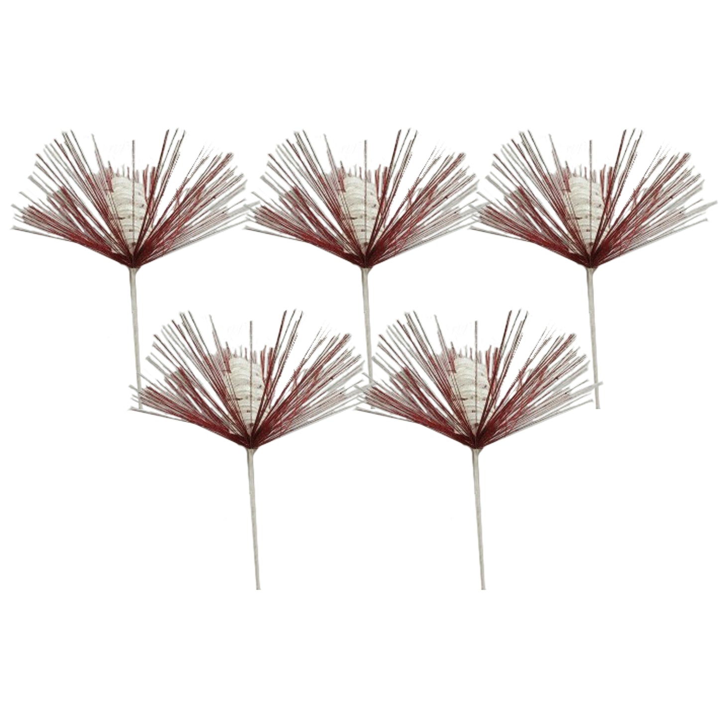 5 Pack of 18" Red Spray Picks with White Twist Accents and Glitter Enhancements