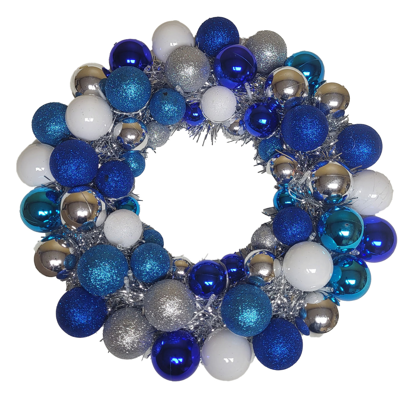 16" Artic Ball Wreath with Battery Powered Pure White LEDs