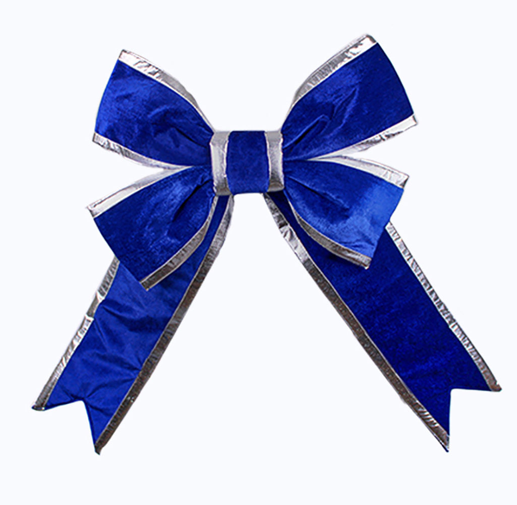 24" Bow, Blue Velvet with Silver Trim