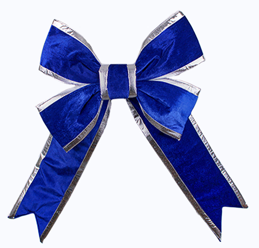 36" Bow, Blue Velvet with Silver Trim