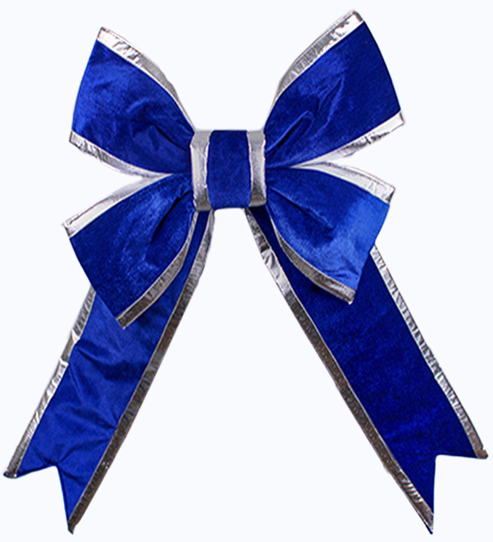 48" Bow, Blue Velvet with Silver Trim