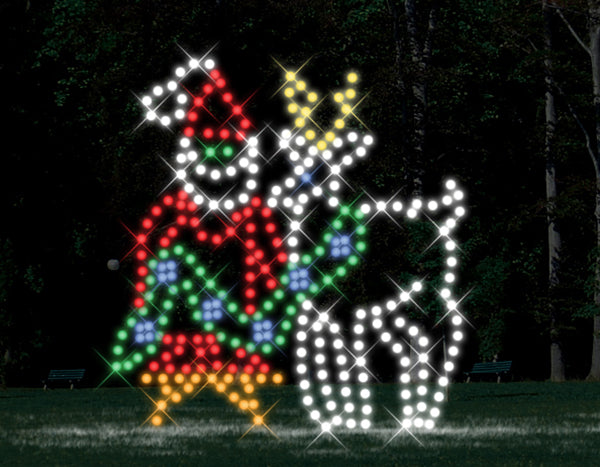 7' Reindeer Training - Elf Putting Bells on Deer