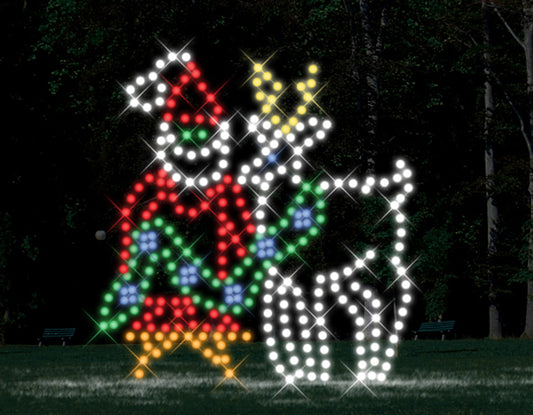 7' Reindeer Training - Elf Putting Bells on Deer