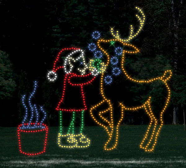 6.5' Reindeer Training - Elf Washing Deer