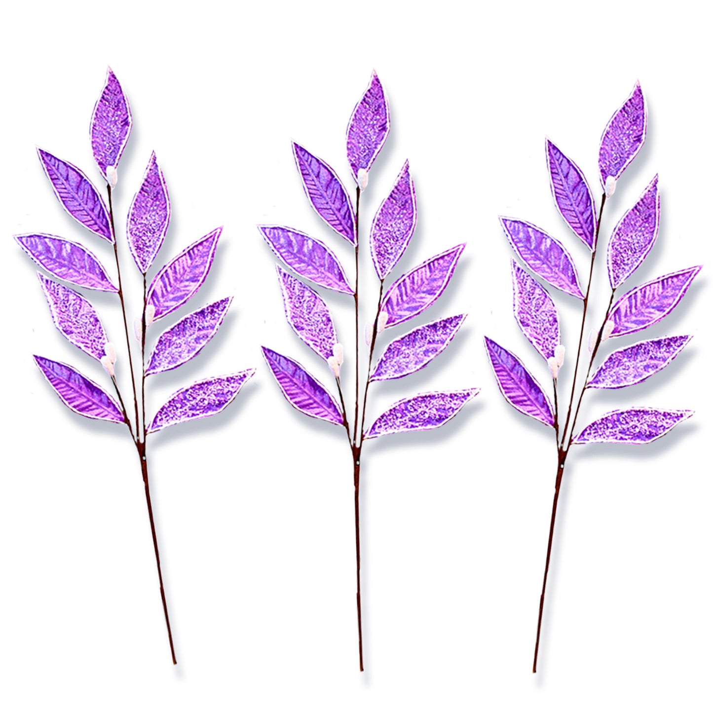 3 Pack of Lavender Leafy Picks with Silver Glitter Accents