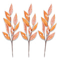 3 Pack of Orange Leafy Picks with Silver Glitter Accents