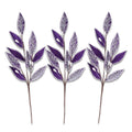 3 Pack of Purple Leafy Glitter Picks with Silver Glitter Accents