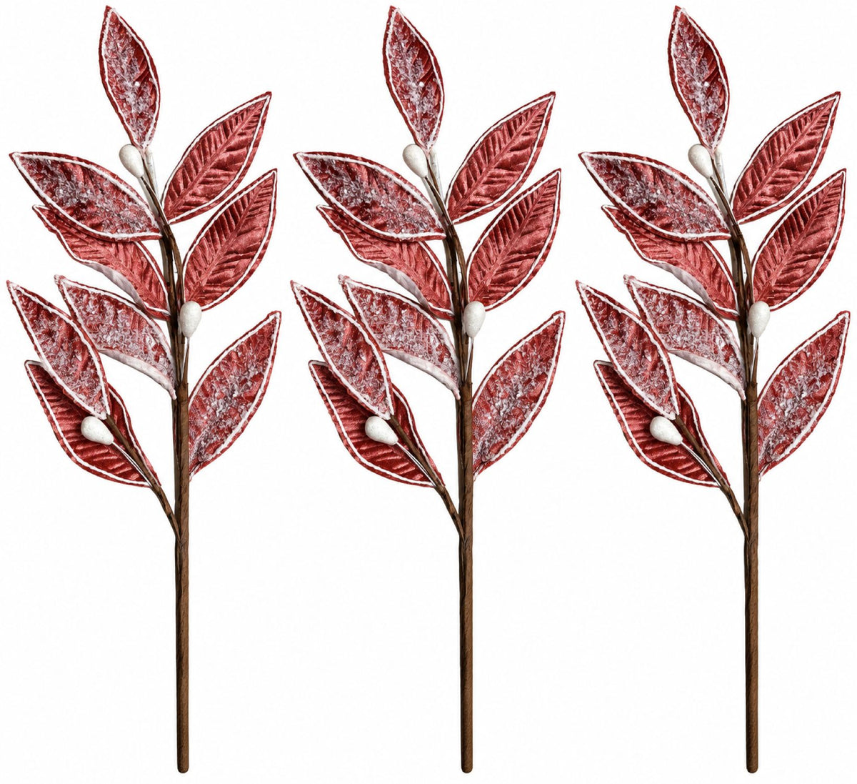 3 Pack of Rose Gold Leafy Picks with Silver Glitter Accents