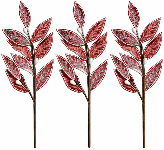 3 Pack of Rose Gold Leafy Picks with Silver Glitter Accents