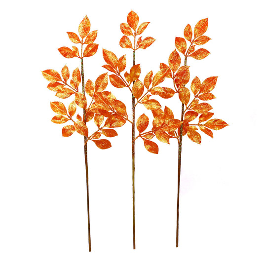 3 Pack of Orange Leafy Glitter Picks