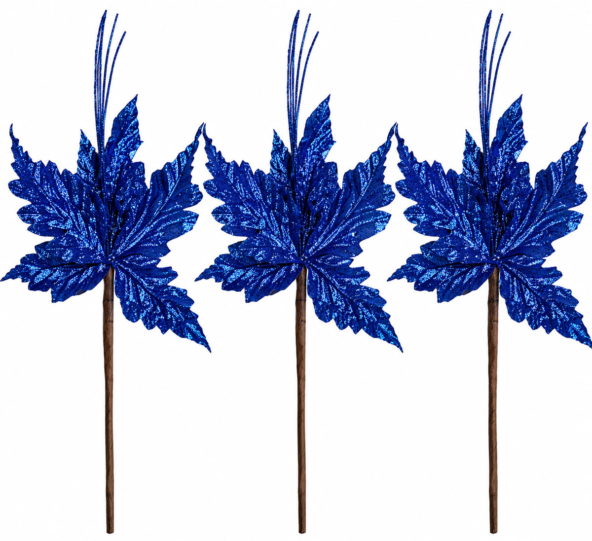 3 Pack of Navy Blue Poinsettia Picks