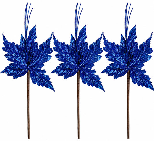 3 Pack of Navy Blue Poinsettia Picks