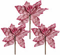 3 Pack of Rose Gold Poinsettia Picks with Berry Centers