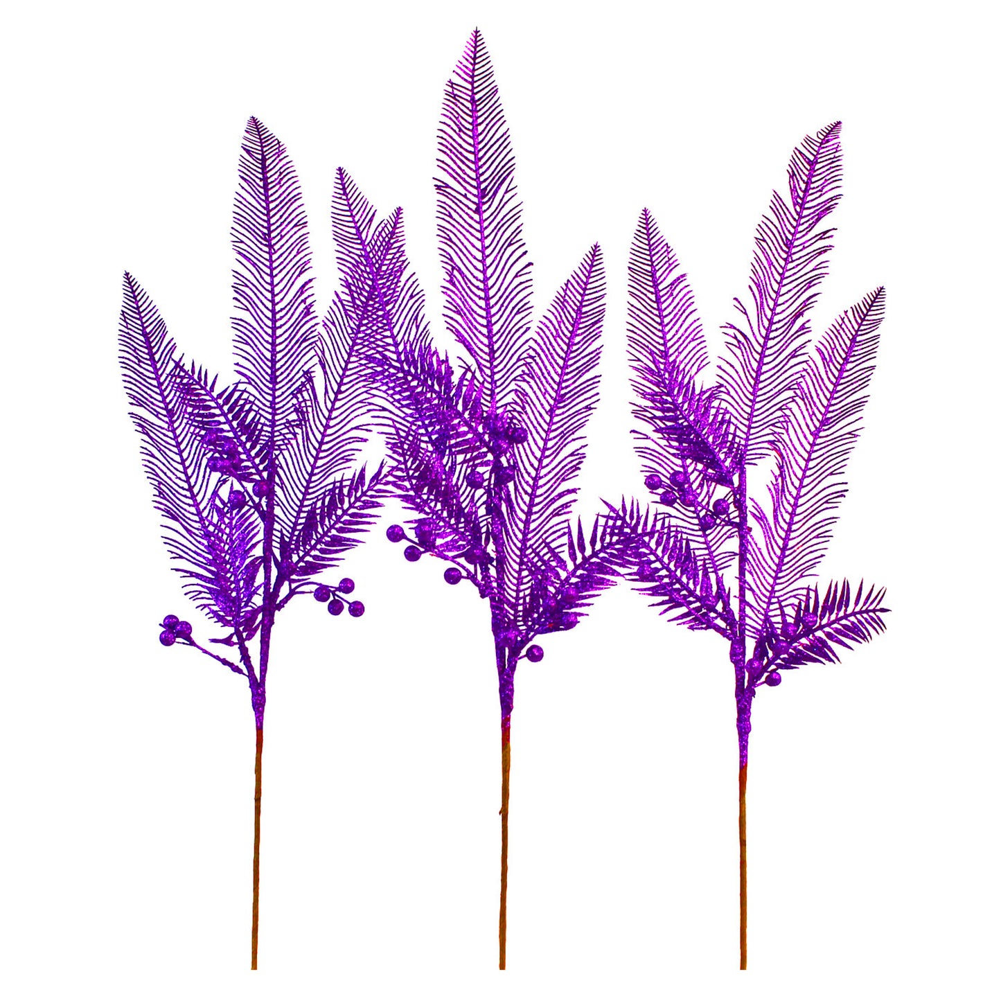 3 Pack of Purple Glitter Feather Picks