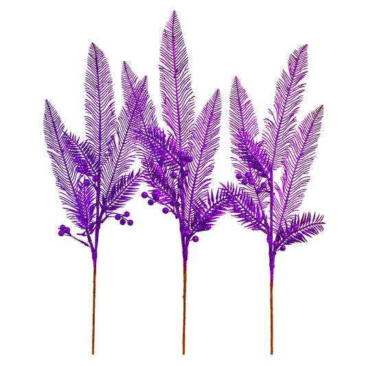 3 Pack of Purple Glitter Feather Picks