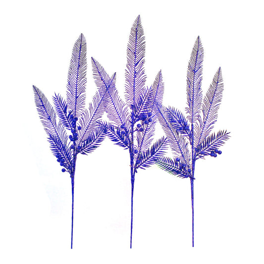 3 Pack of Royal Blue Glitter Feather Picks