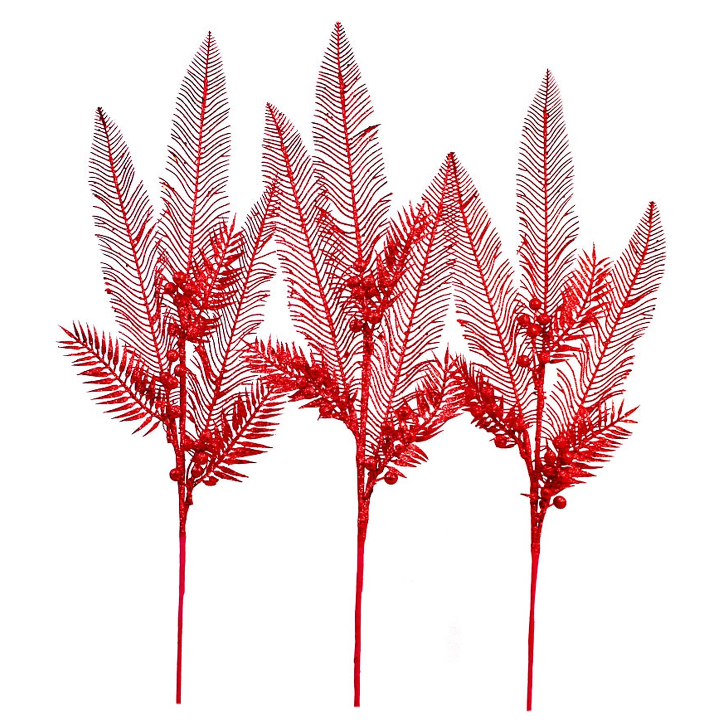 3 Pack of Red Glitter Feather Picks