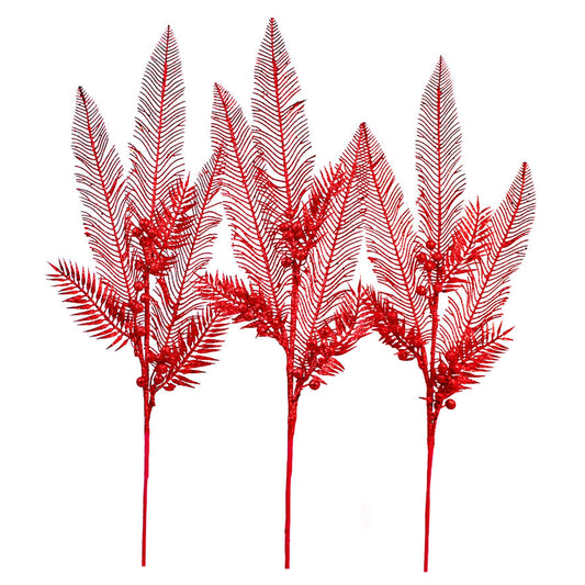 3 Pack of Red Glitter Feather Picks