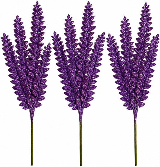 3 Pack of Lavender Floral Glitter Spray Picks