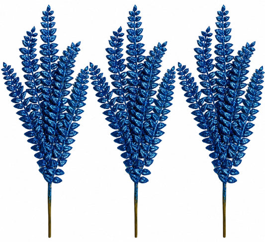 3 Pack of Teal Blue Floral Glitter Spray Picks