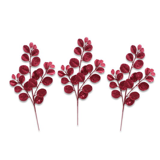 3 Pack of Burgundy Round Leaf Glitter Picks