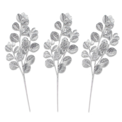 3 Pack of Silver Round Leaf Glitter Picks