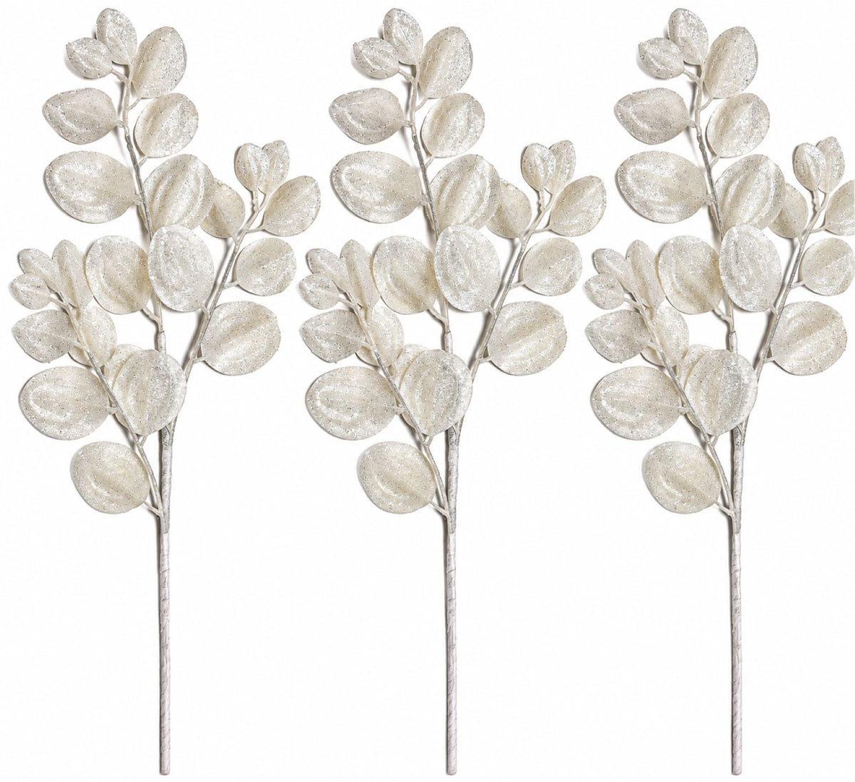 3 Pack of White Round Leaf Glitter Picks