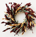 Burgundy, Tan and Green Leafy Wreath