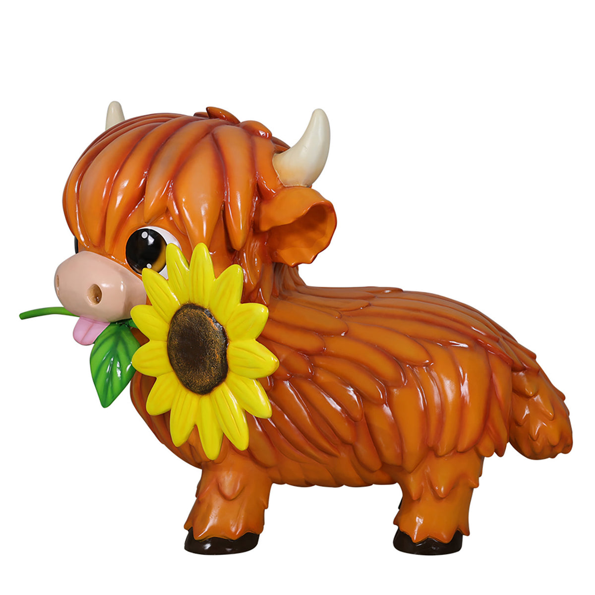 Brown Highland Cow with Sunflower