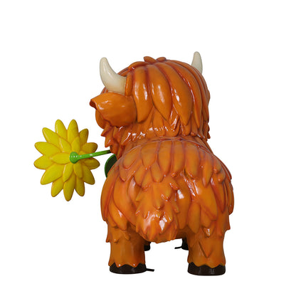Brown Highland Cow with Sunflower