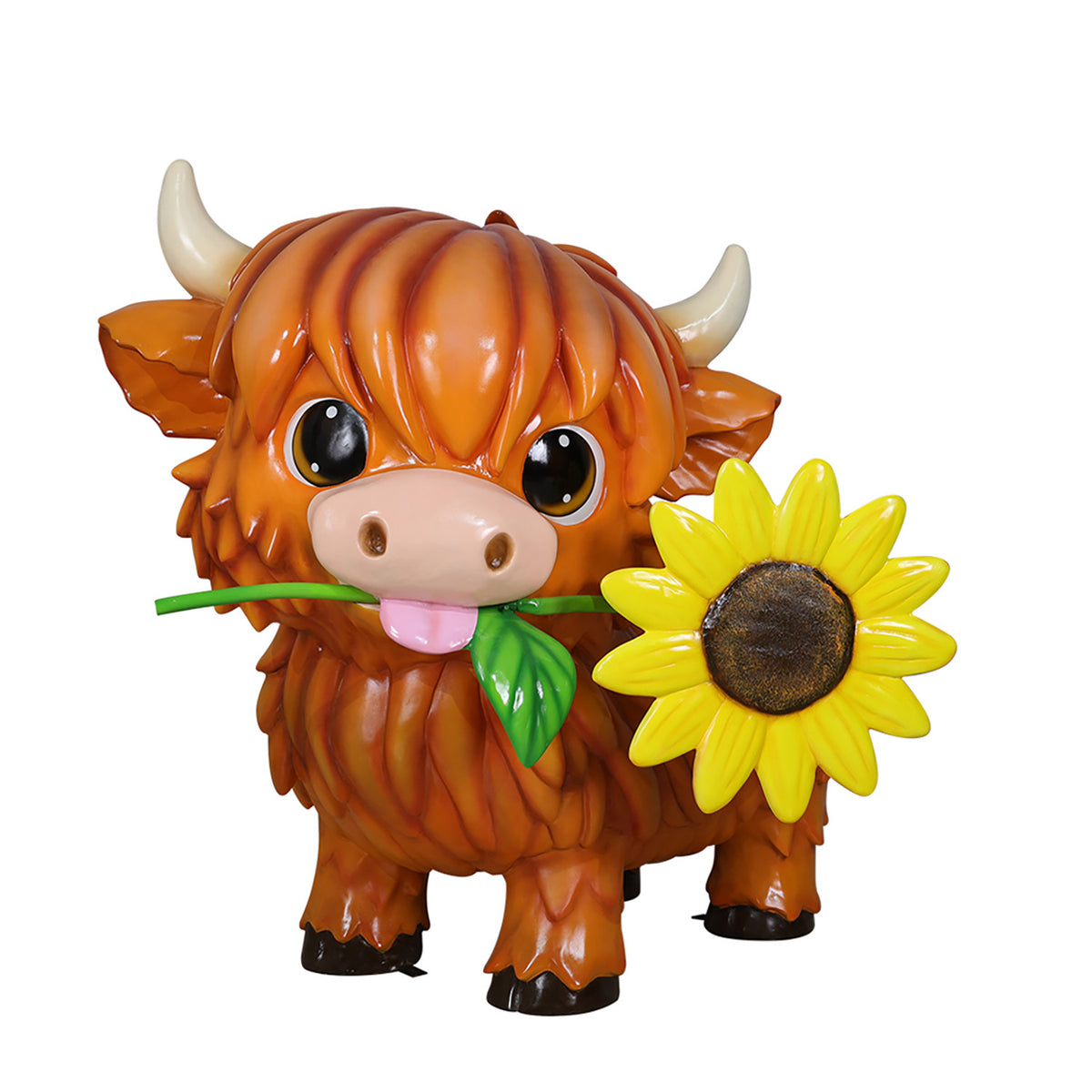 Brown Highland Cow with Sunflower
