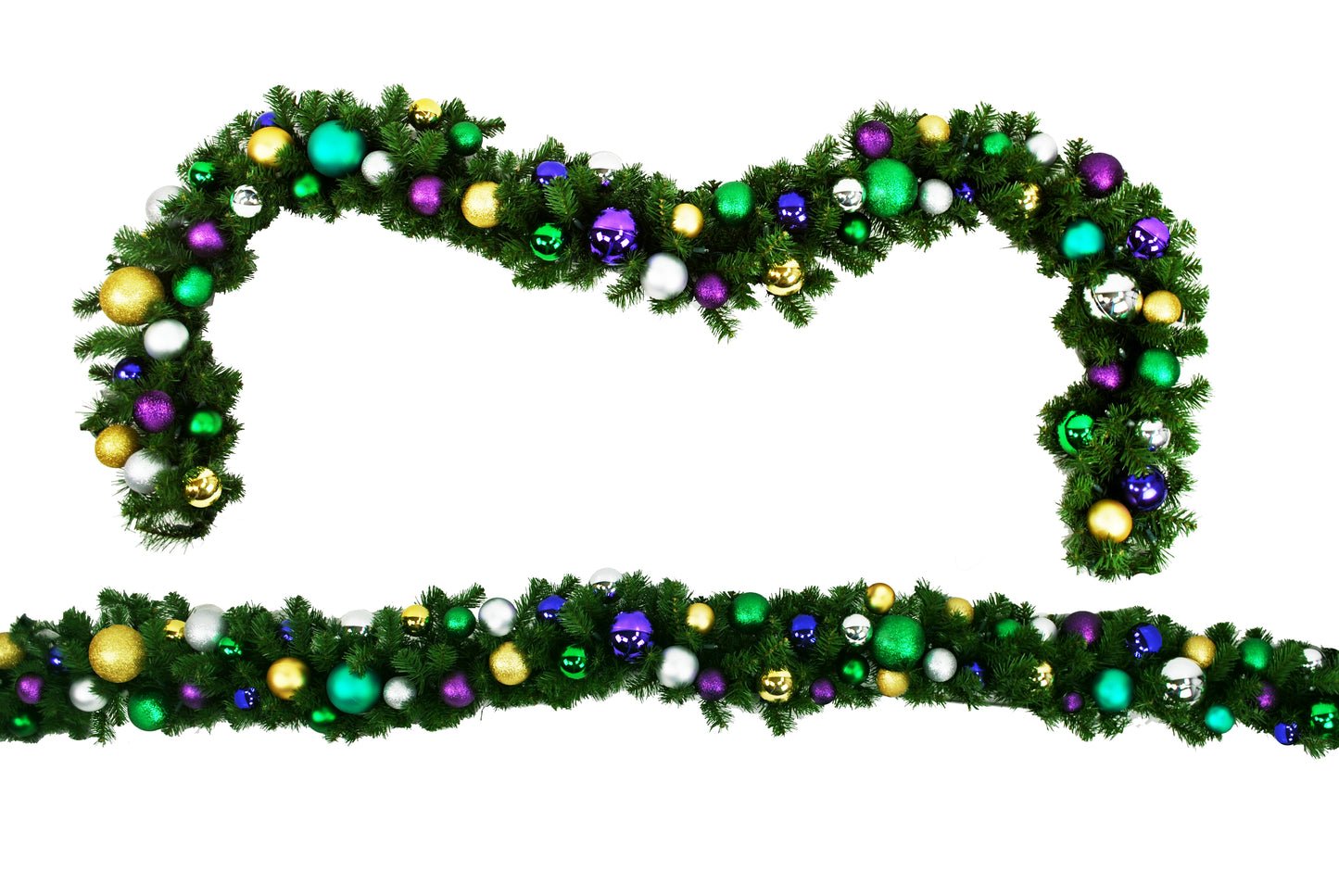 9' Mixed Blend Garland with Warm White LED Lights and Mardi Gras Themed Ornaments