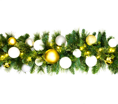 9' Mixed Blend Garland with Warm White LED Lights and Treasure Themed Ornaments