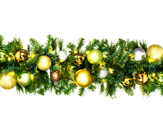 9' Sequoia Garland with Warm White LED Lights and Woodland Themed Ornaments