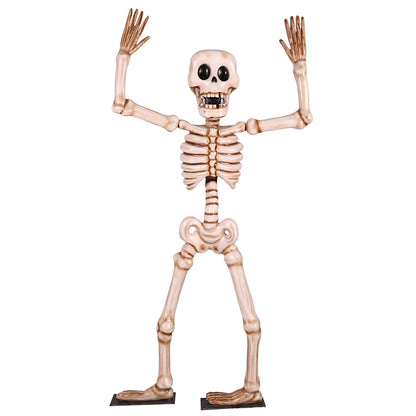 7' Skeleton with his Hands in the Air with Metal Base