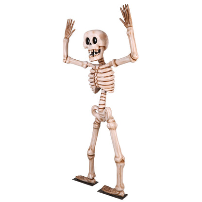 7' Skeleton with his Hands in the Air with Metal Base