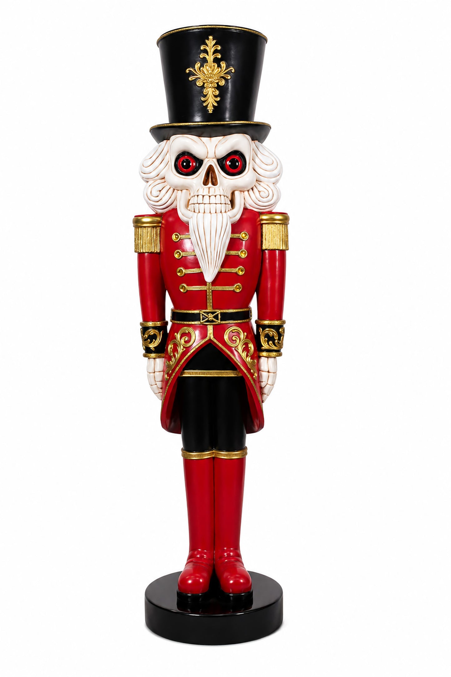 Scary Skeleton Nutcracker wearing a Red Coat