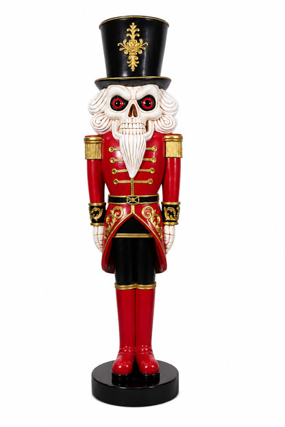 Scary Skeleton Nutcracker wearing a Red Coat