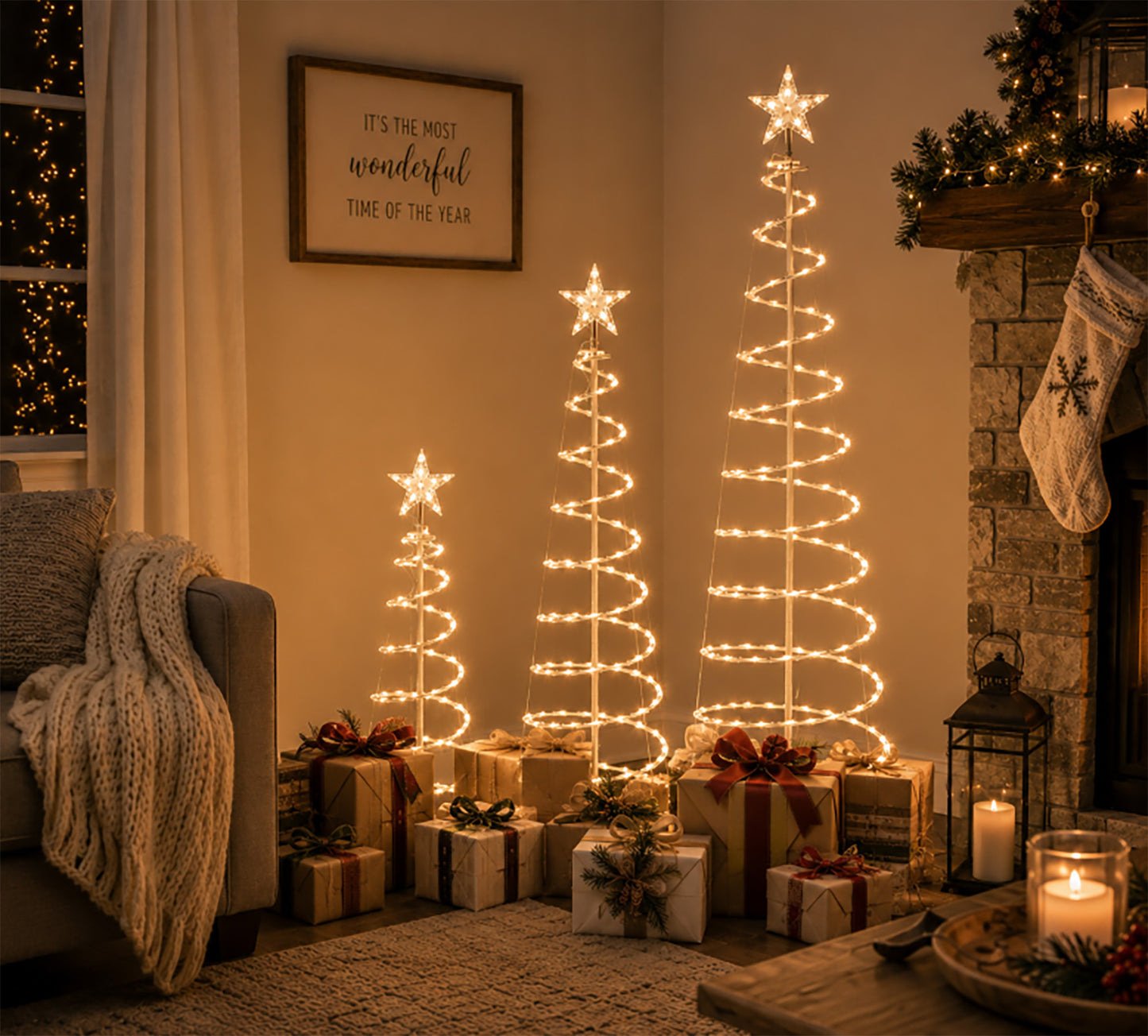 3 Pack of Warm White LED Spiral Christmas Trees