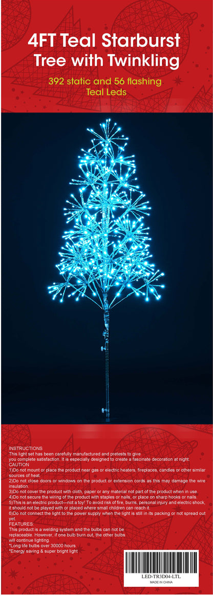 4' Teal Starburst LED Tree