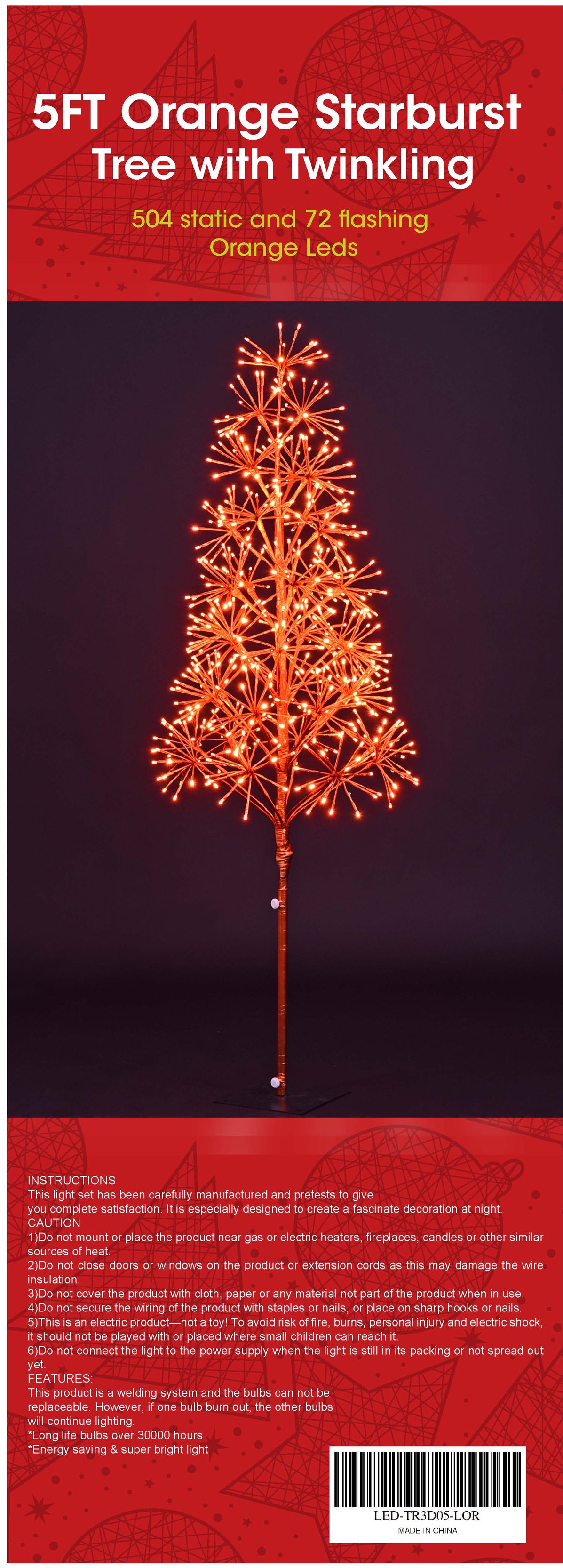 5' Orange Starburst LED Tree