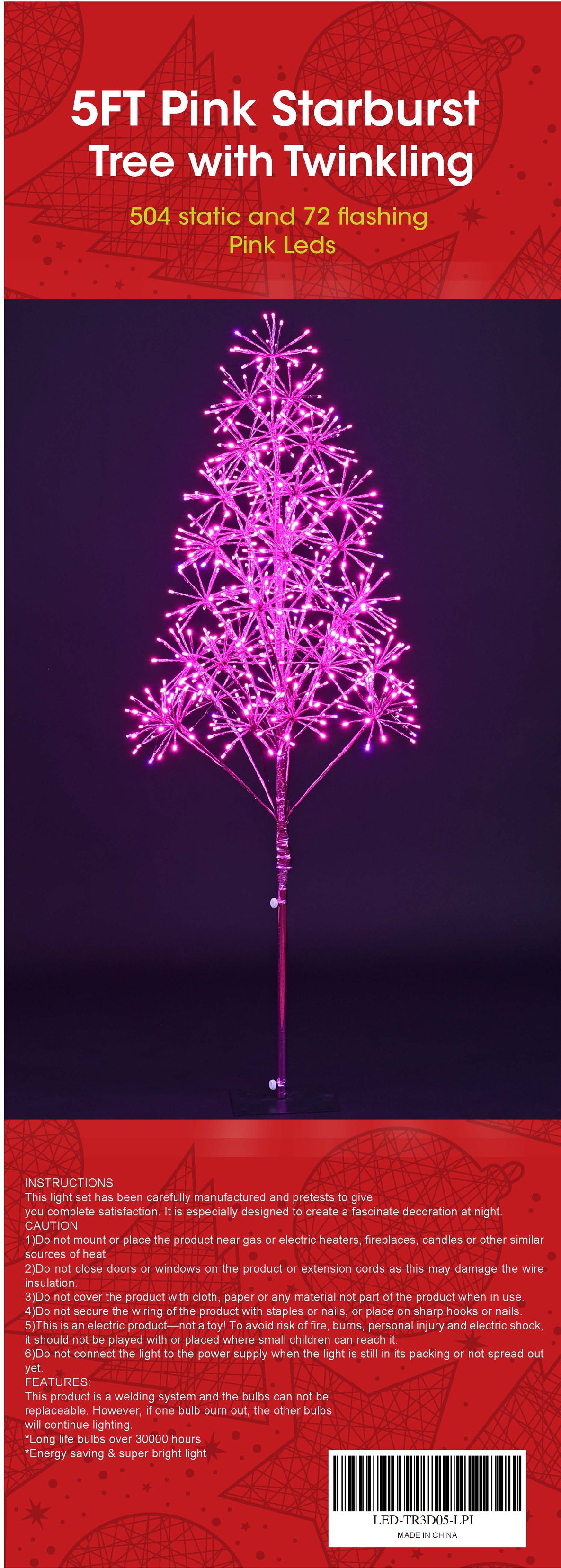 5' Pink Starburst LED Tree