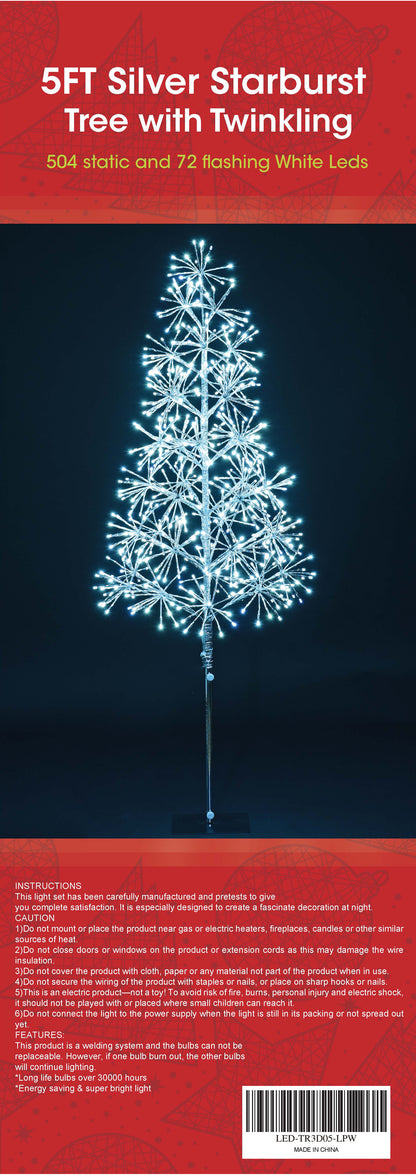 5' Pure White Starburst LED Tree