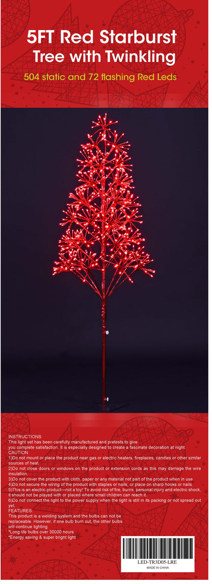 5' Red Starburst LED Tree