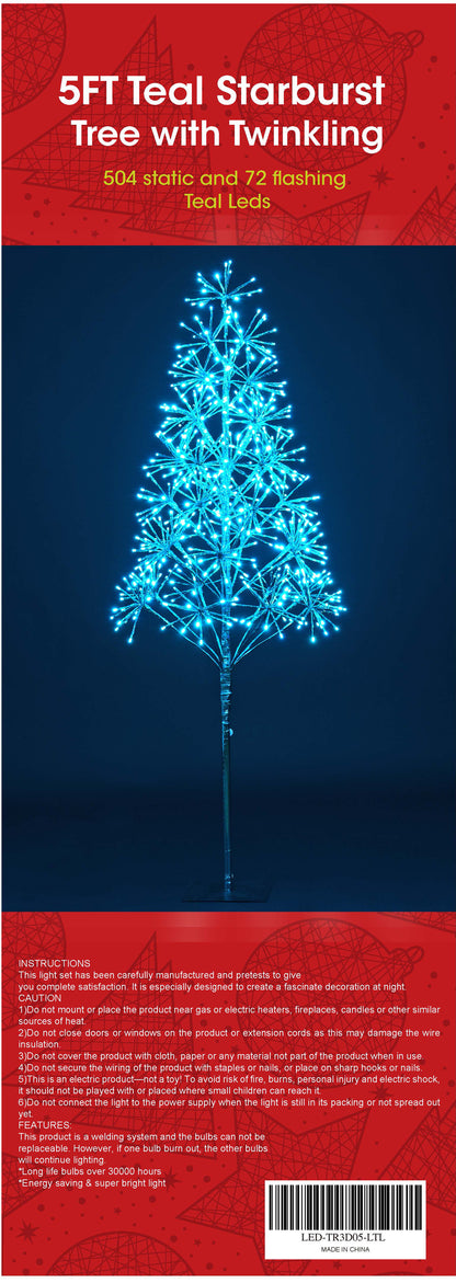 5' Teal Starburst LED Tree